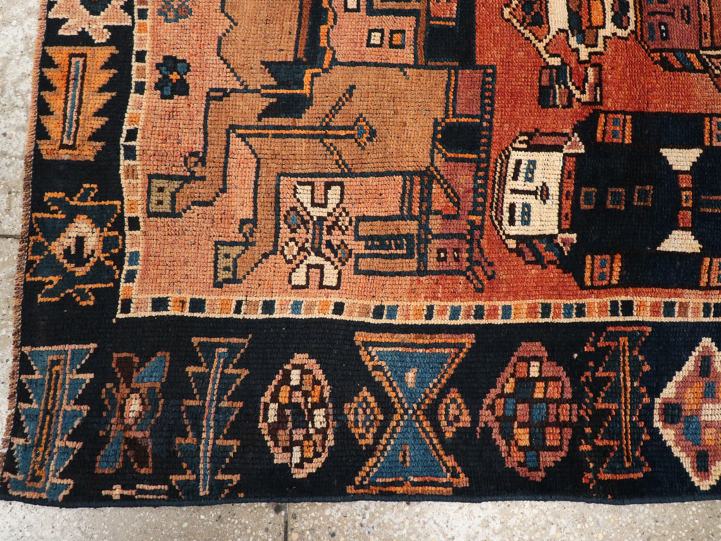 Vintage Persian Pictorial Bakhtiari Accent Rug, No.31743 - Staging