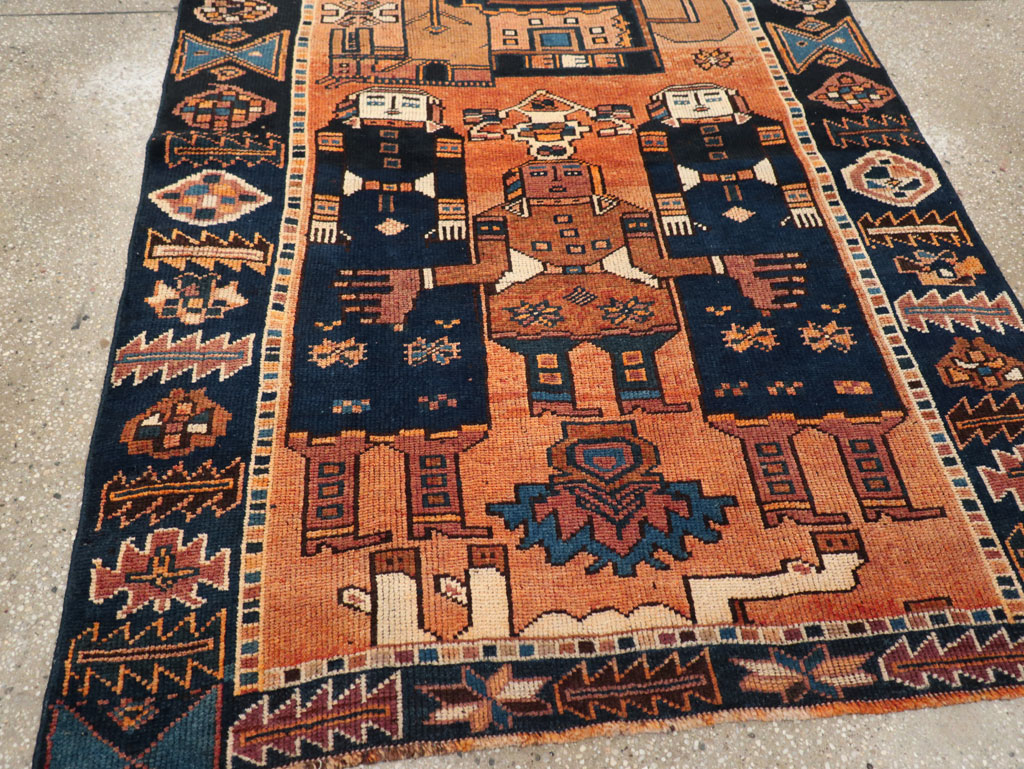 Vintage Persian Pictorial Bakhtiari Accent Rug, No.31743 - Staging