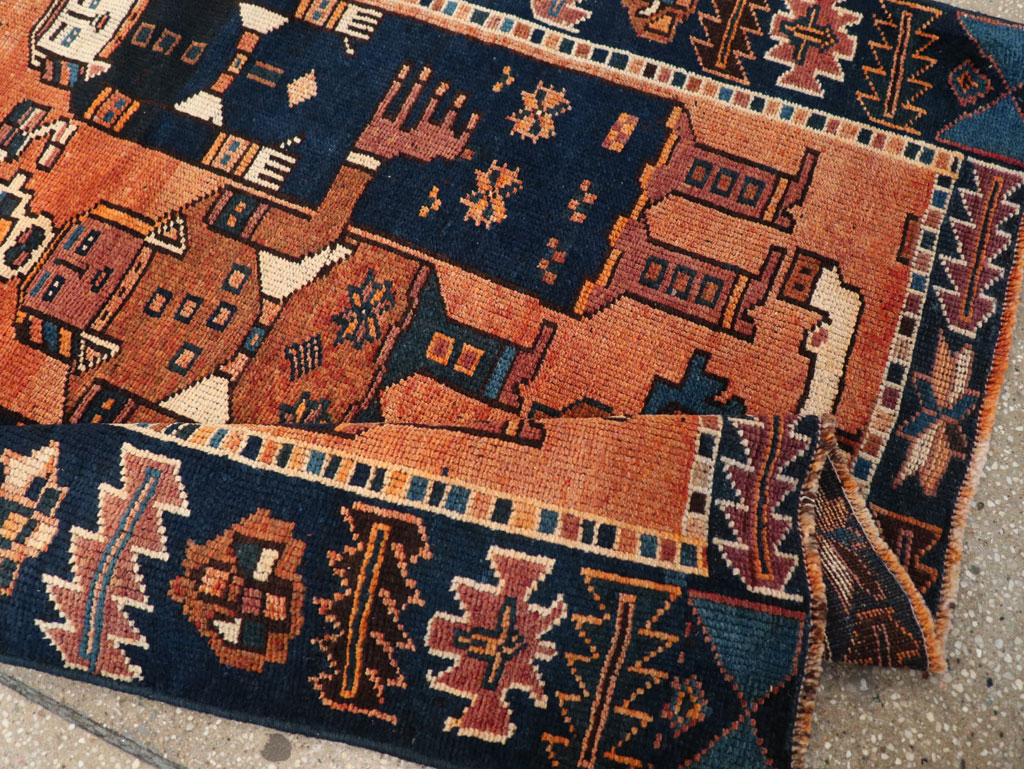 Vintage Persian Pictorial Bakhtiari Accent Rug, No.31743 - Staging