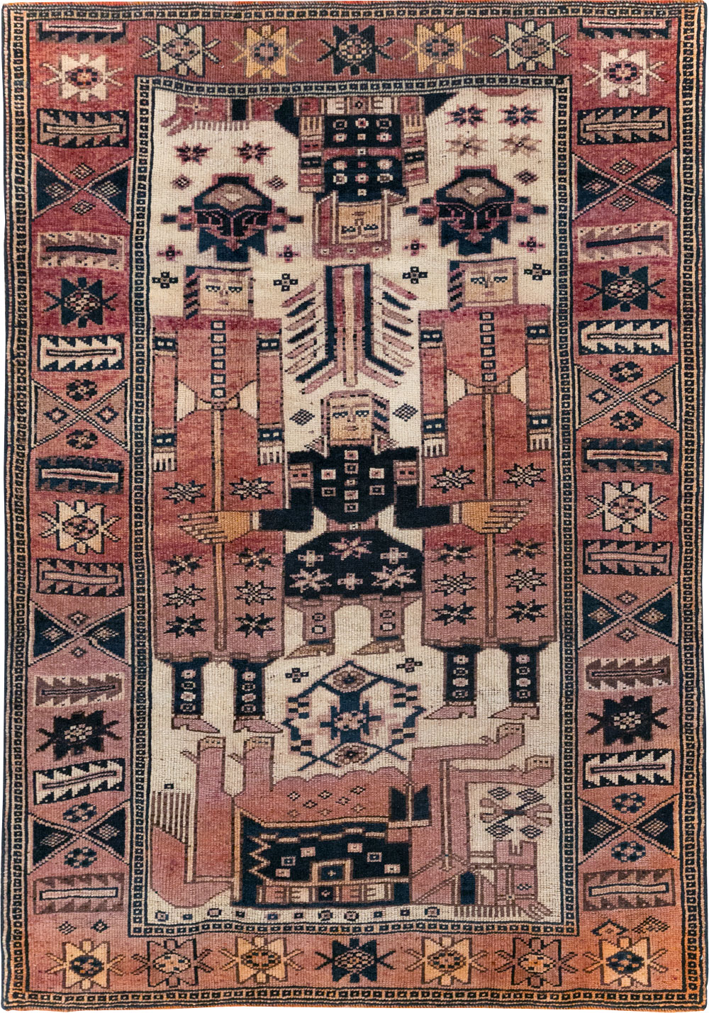 Vintage Persian Pictorial Bakhtiari Tribal Accent Rug, No.31744 - Staging