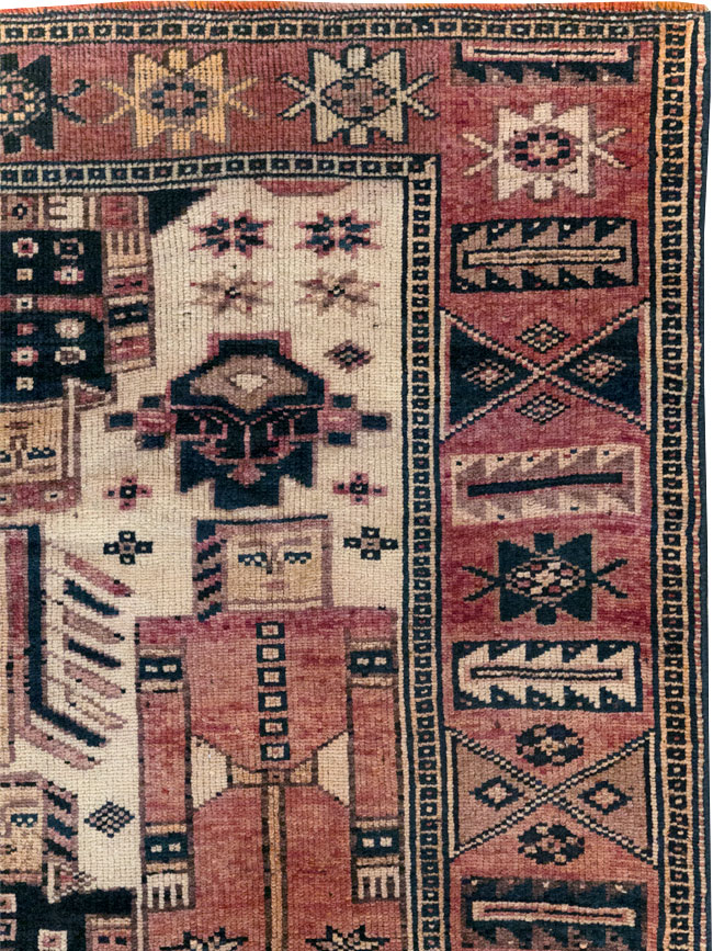 Vintage Persian Pictorial Bakhtiari Tribal Accent Rug, No.31744 - Staging
