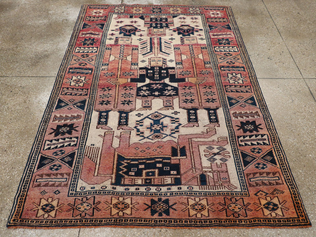 Vintage Persian Pictorial Bakhtiari Tribal Accent Rug, No.31744 - Staging