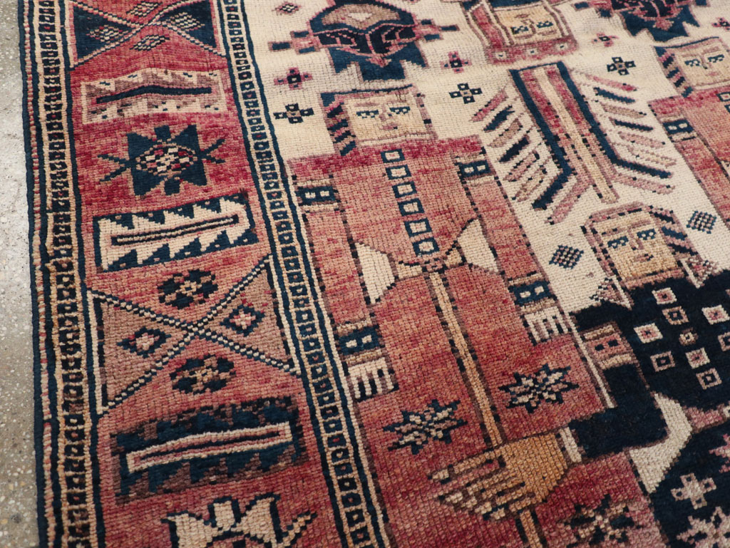 Vintage Persian Pictorial Bakhtiari Tribal Accent Rug, No.31744 - Staging