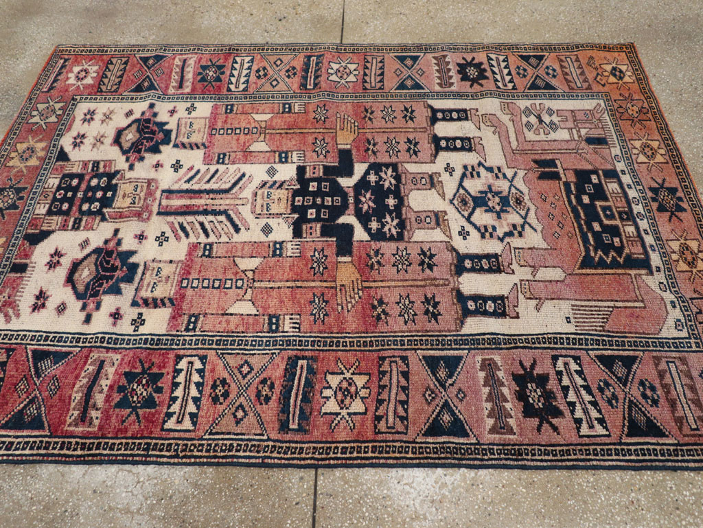 Vintage Persian Pictorial Bakhtiari Tribal Accent Rug, No.31744 - Staging