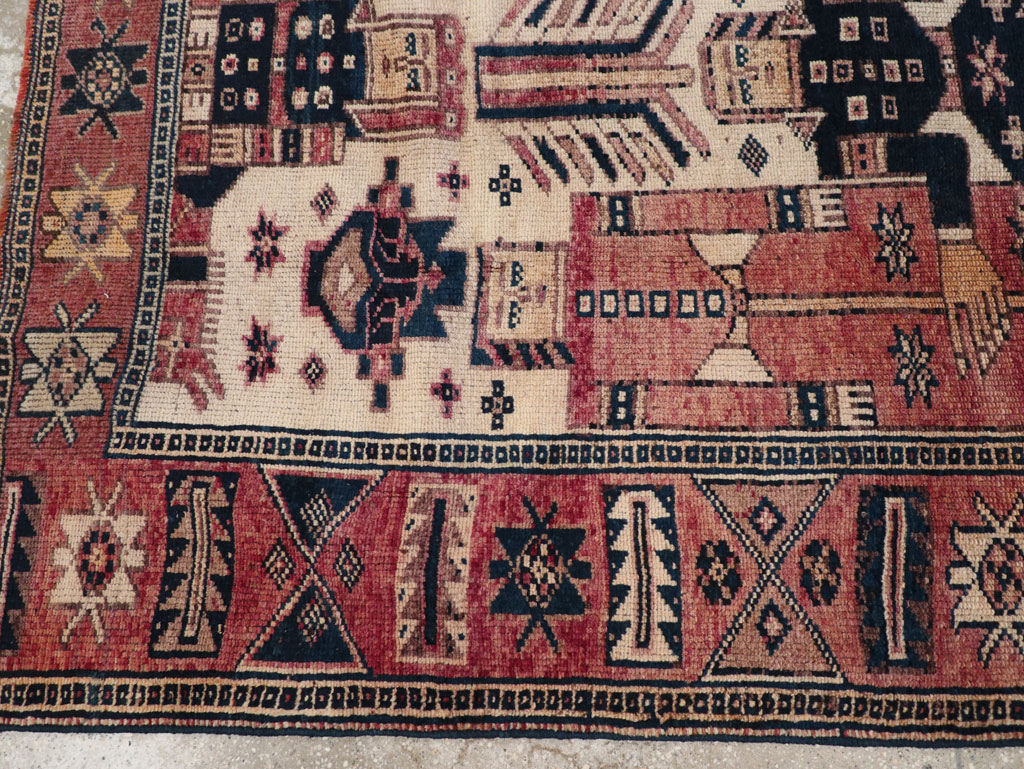 Vintage Persian Pictorial Bakhtiari Tribal Accent Rug, No.31744 - Staging