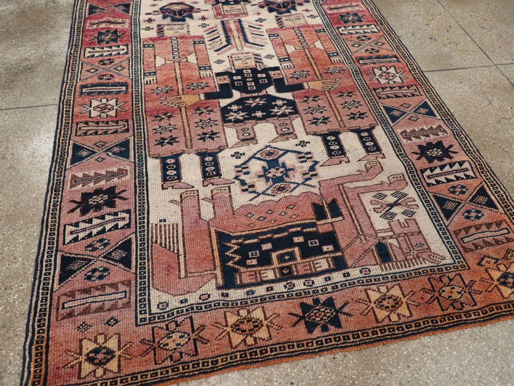 Vintage Persian Pictorial Bakhtiari Tribal Accent Rug, No.31744 - Staging