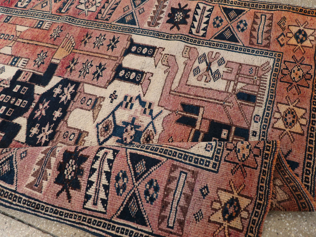 Vintage Persian Pictorial Bakhtiari Tribal Accent Rug, No.31744 - Staging