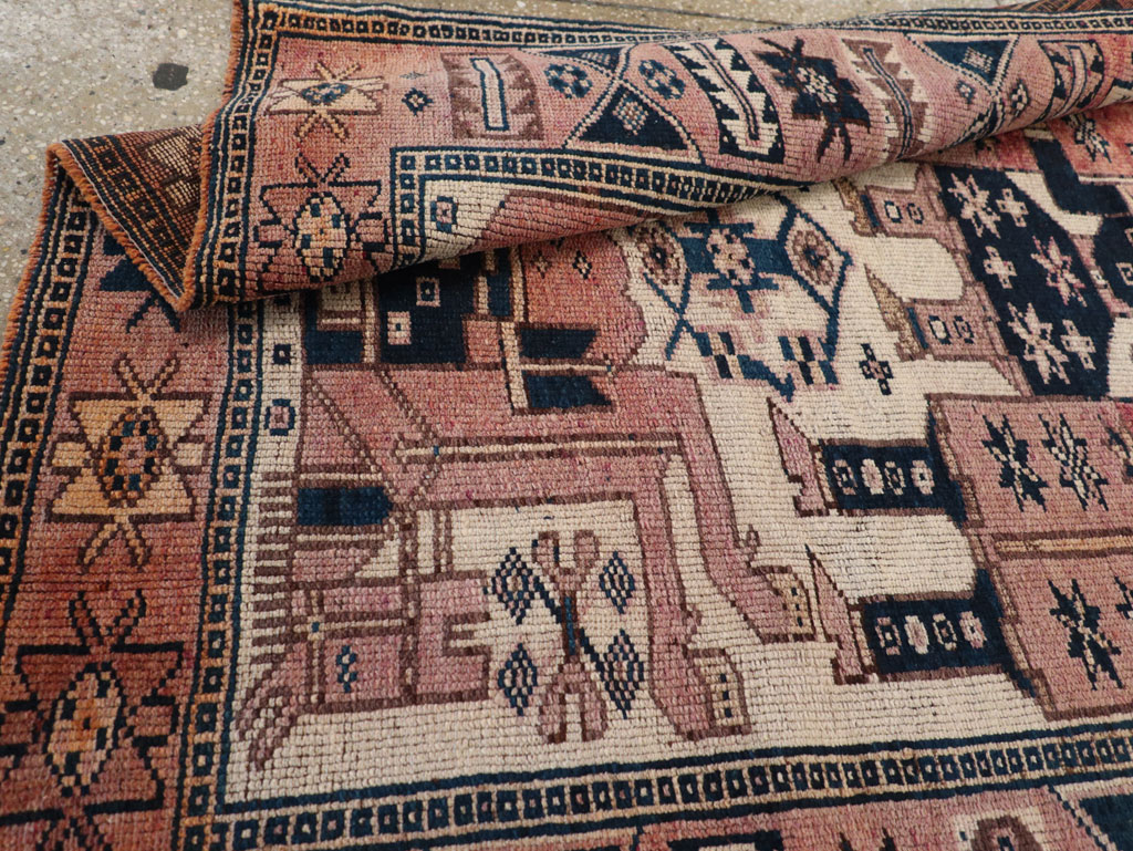 Vintage Persian Pictorial Bakhtiari Tribal Accent Rug, No.31744 - Staging