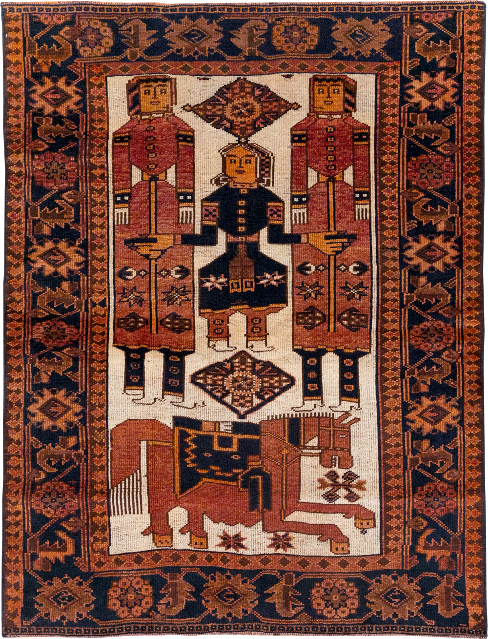 Vintage Persian Pictorial Bakhtiari Tribal Accent Rug, No.31745 - Staging