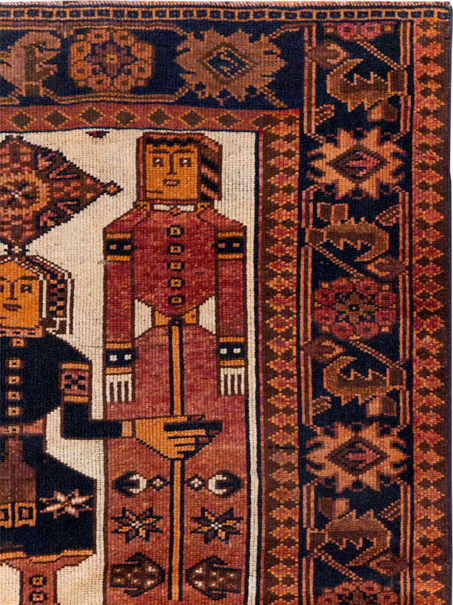 Vintage Persian Pictorial Bakhtiari Tribal Accent Rug, No.31745 - Staging