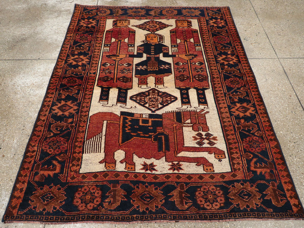 Vintage Persian Pictorial Bakhtiari Tribal Accent Rug, No.31745 - Staging