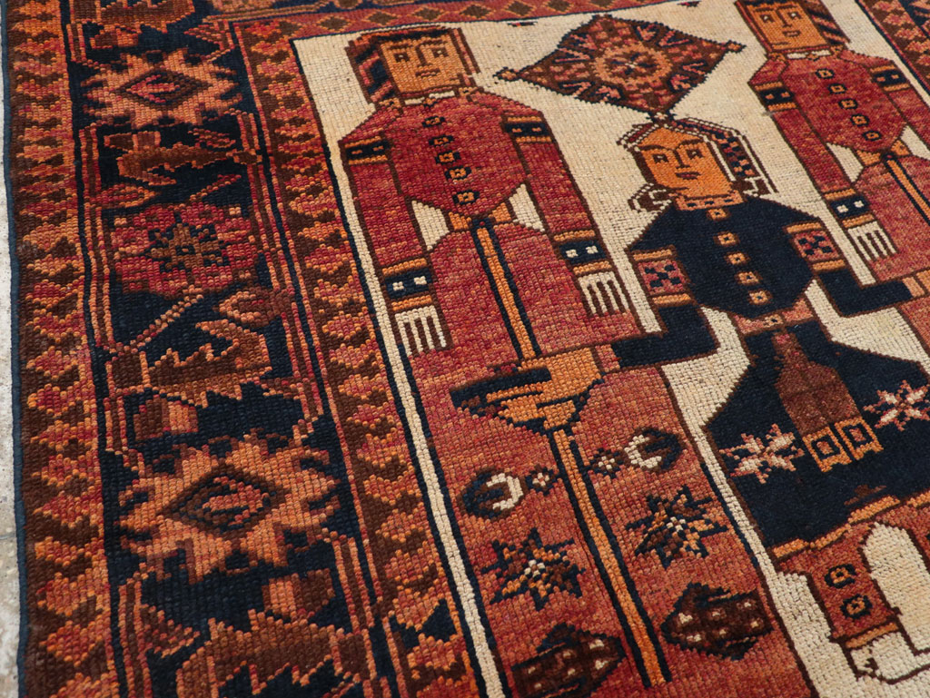 Vintage Persian Pictorial Bakhtiari Tribal Accent Rug, No.31745 - Staging