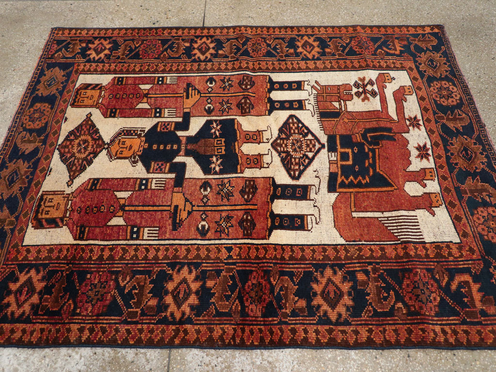 Vintage Persian Pictorial Bakhtiari Tribal Accent Rug, No.31745 - Staging