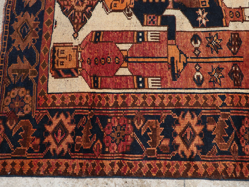 Vintage Persian Pictorial Bakhtiari Tribal Accent Rug, No.31745 - Staging