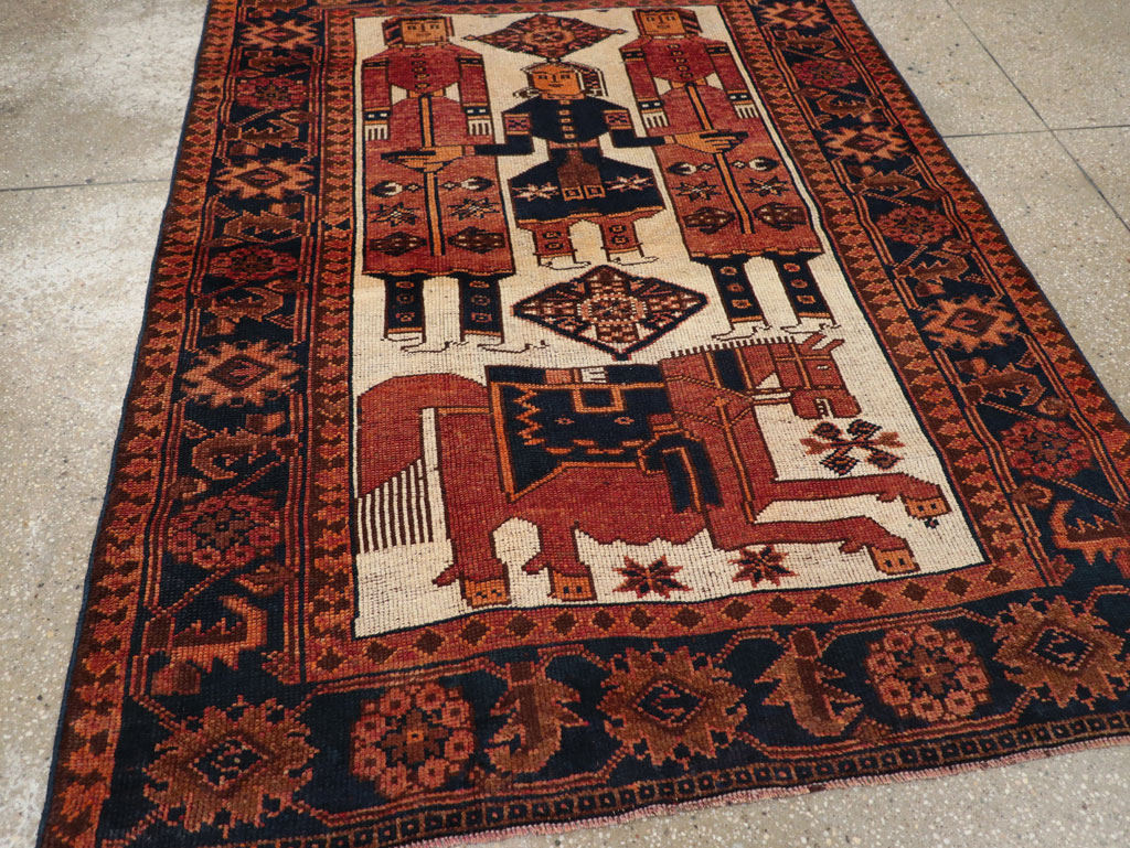 Vintage Persian Pictorial Bakhtiari Tribal Accent Rug, No.31745 - Staging