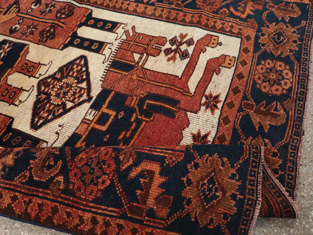 Vintage Persian Pictorial Bakhtiari Tribal Accent Rug, No.31745 - Staging