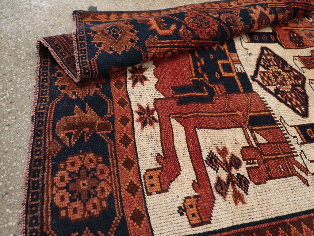Vintage Persian Pictorial Bakhtiari Tribal Accent Rug, No.31745 - Staging