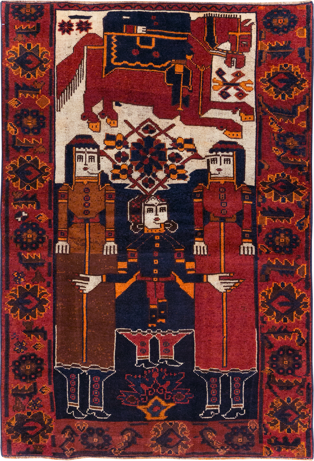 Vintage Persian Bakhtiari Pictorial Rug, No.31749 - Staging