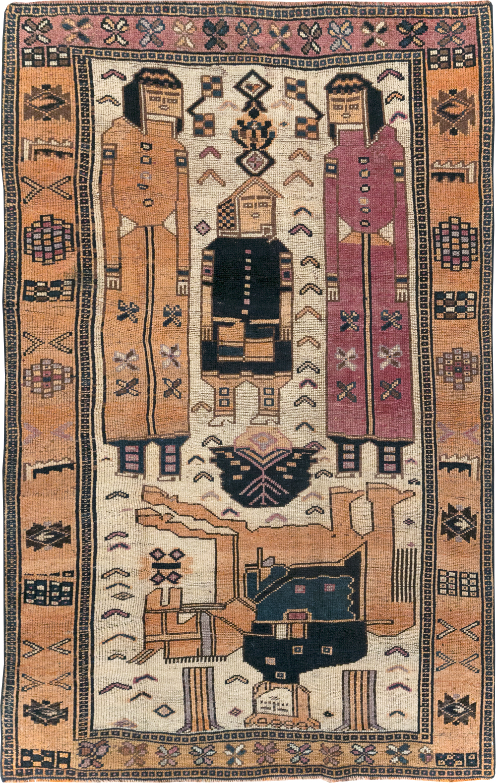 Vintage Persian Bakhtiari Pictorial Rug, No.31750 - Staging