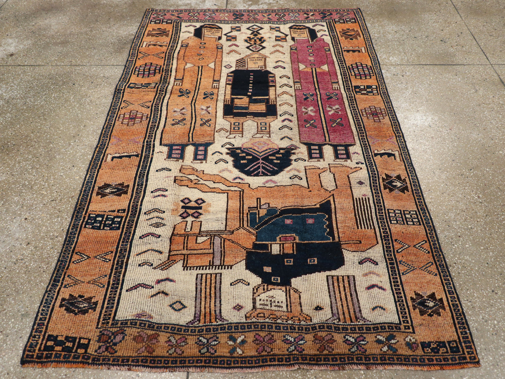 Vintage Persian Bakhtiari Pictorial Rug, No.31750 - Staging