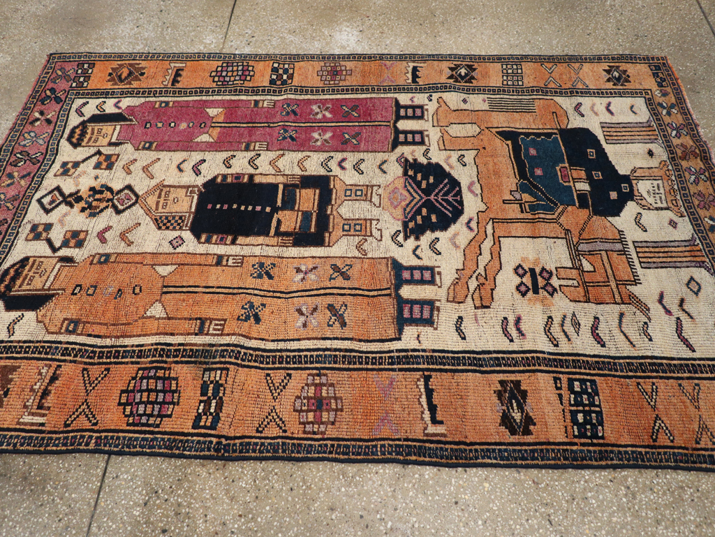 Vintage Persian Bakhtiari Pictorial Rug, No.31750 - Staging