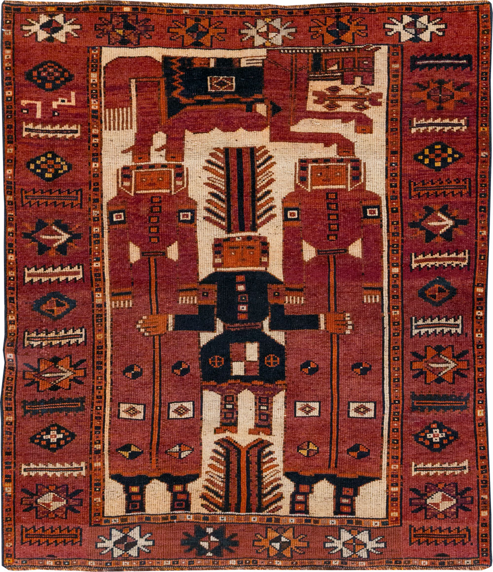 Vintage Persian Pictorial Bakhtiari Tribal Accent Rug, No.31751 - Staging