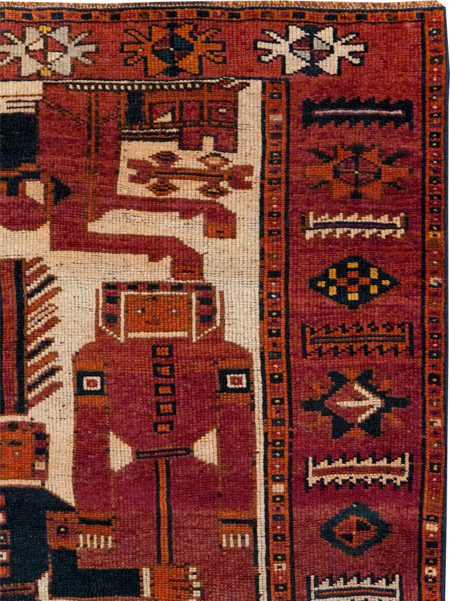 Vintage Persian Pictorial Bakhtiari Tribal Accent Rug, No.31751 - Staging