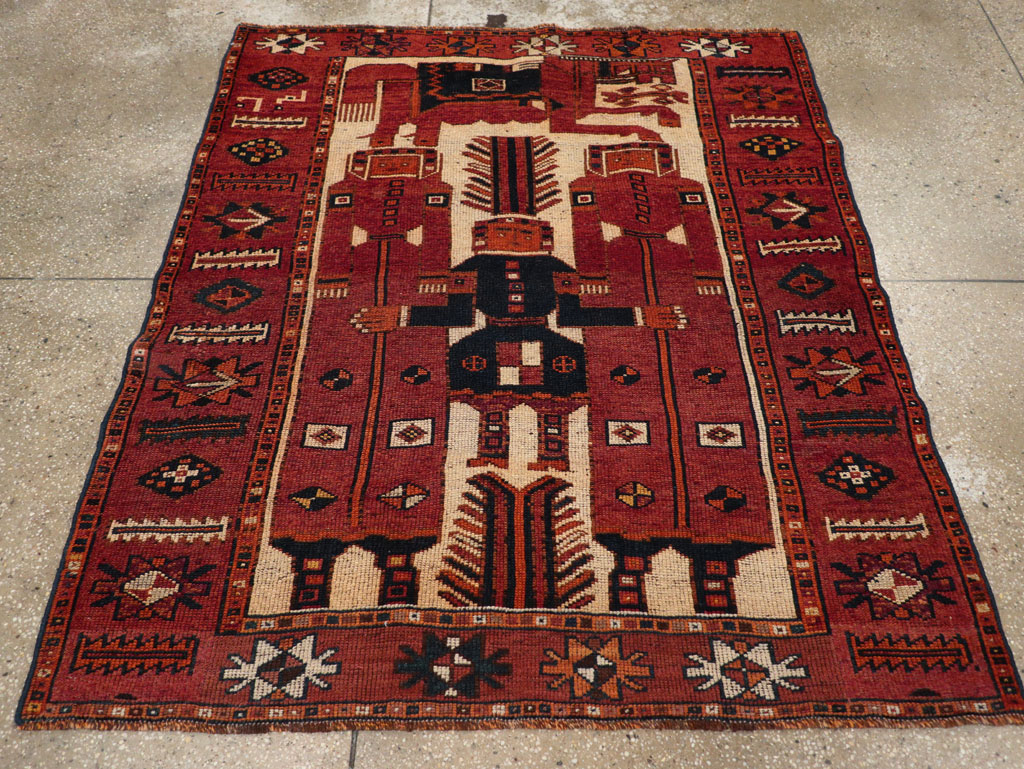 Vintage Persian Pictorial Bakhtiari Tribal Accent Rug, No.31751 - Staging