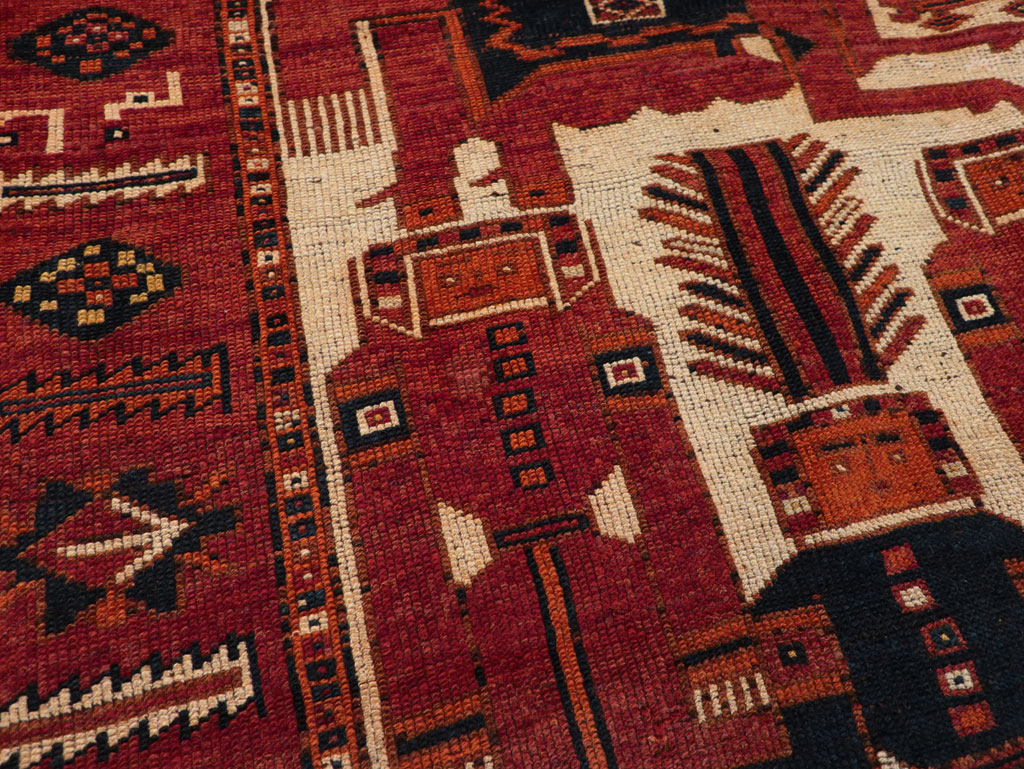 Vintage Persian Pictorial Bakhtiari Tribal Accent Rug, No.31751 - Staging