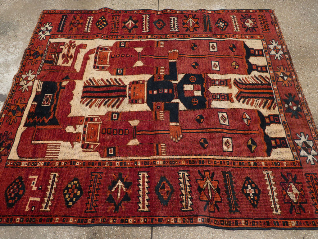 Vintage Persian Pictorial Bakhtiari Tribal Accent Rug, No.31751 - Staging