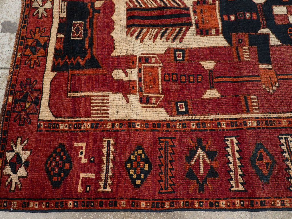 Vintage Persian Pictorial Bakhtiari Tribal Accent Rug, No.31751 - Staging