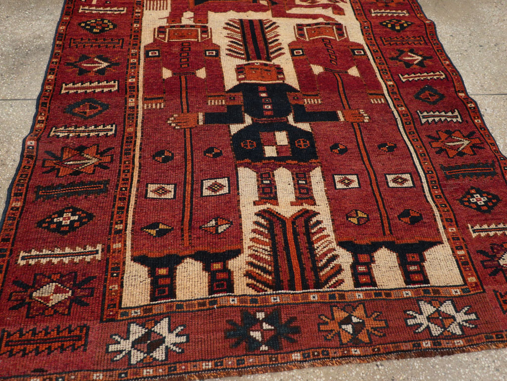 Vintage Persian Pictorial Bakhtiari Tribal Accent Rug, No.31751 - Staging