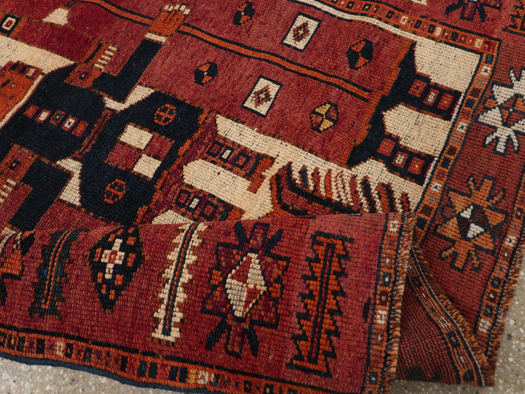 Vintage Persian Pictorial Bakhtiari Tribal Accent Rug, No.31751 - Staging