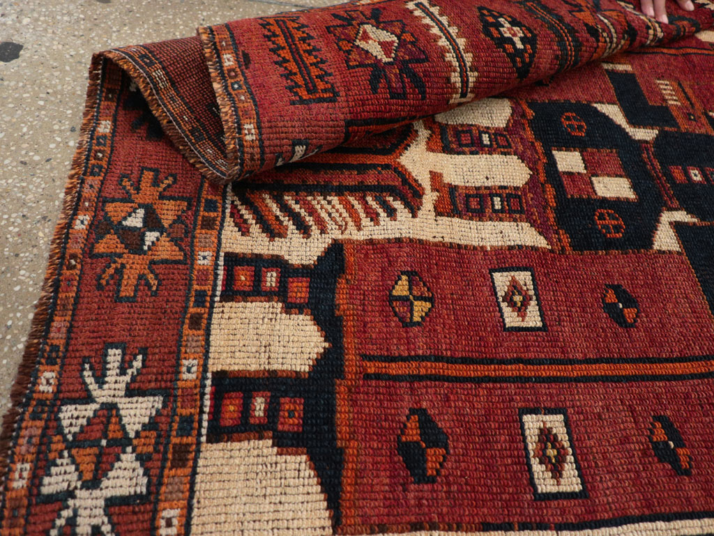 Vintage Persian Pictorial Bakhtiari Tribal Accent Rug, No.31751 - Staging