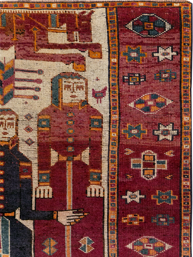 Vintage Persian Bakhtiari Pictorial Rug, No.31752 - Staging