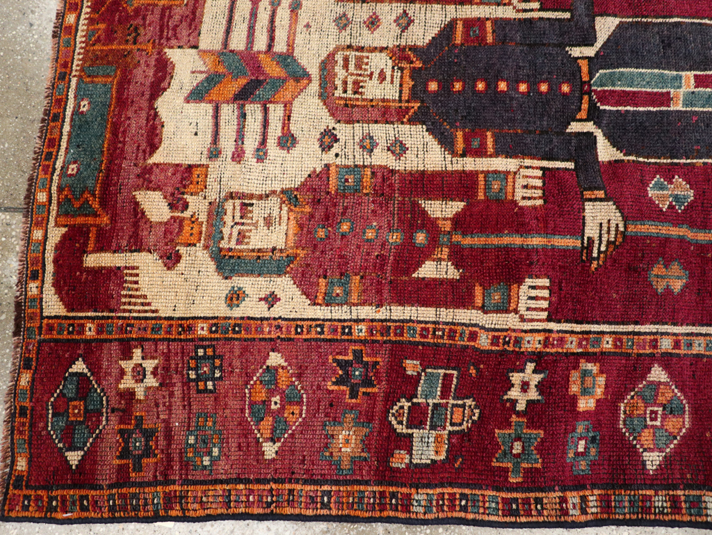 Vintage Persian Bakhtiari Pictorial Rug, No.31752 - Staging