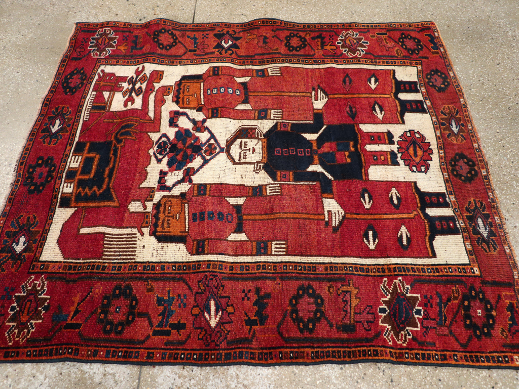 Vintage Persian Bakhtiari Pictorial Rug, No.31754 - Staging