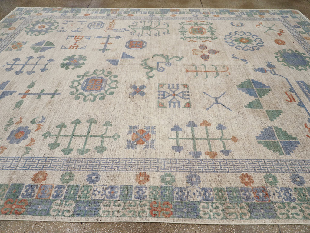 Modern East Turkestan Khotan Room Size Carpet, No.31761 - Staging