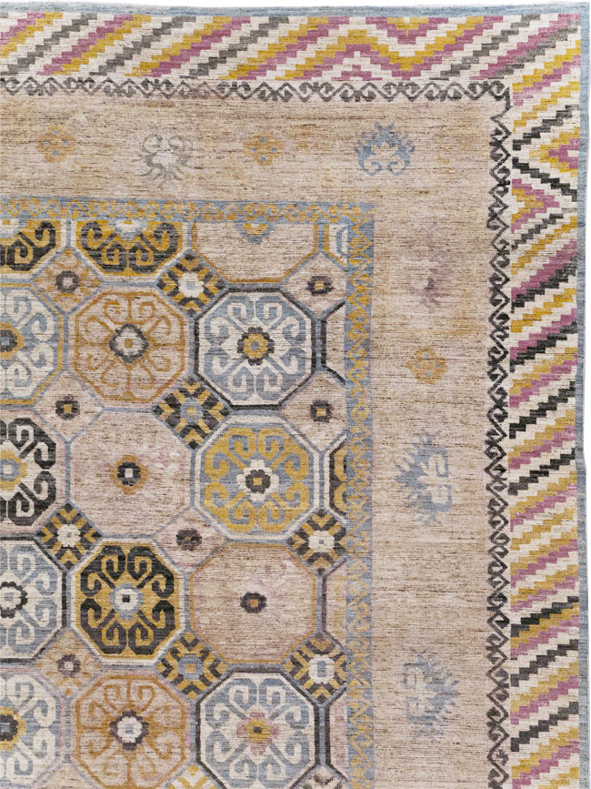 Modern East Turkestan Khotan Room Size Carpet, No.31763 - Staging