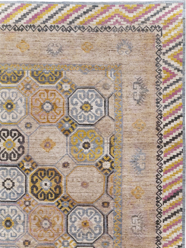Modern East Turkestan Khotan Room Size Carpet, No.31763 - Staging