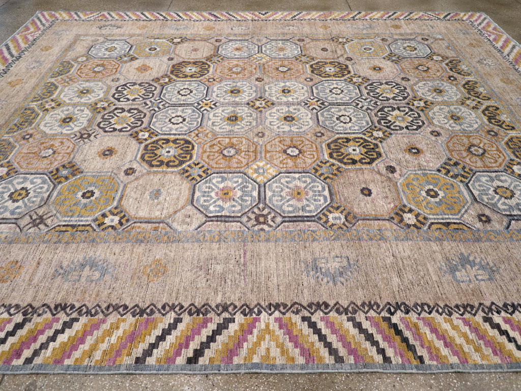 Modern East Turkestan Khotan Room Size Carpet, No.31763 - Staging