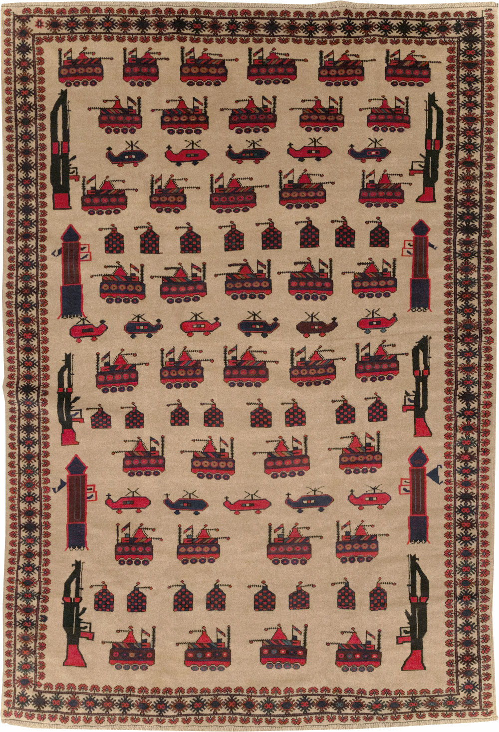Vintage Afghan Pictorial War Rug, No.31782 - Staging