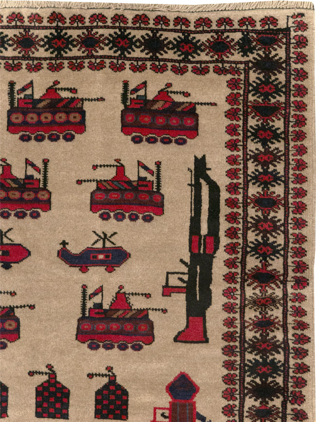 Vintage Afghan Pictorial War Rug, No.31782 - Staging
