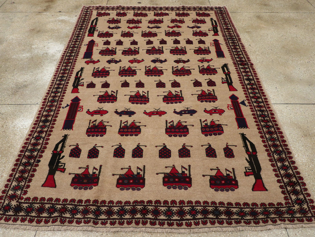 Vintage Afghan Pictorial War Rug, No.31782 - Staging