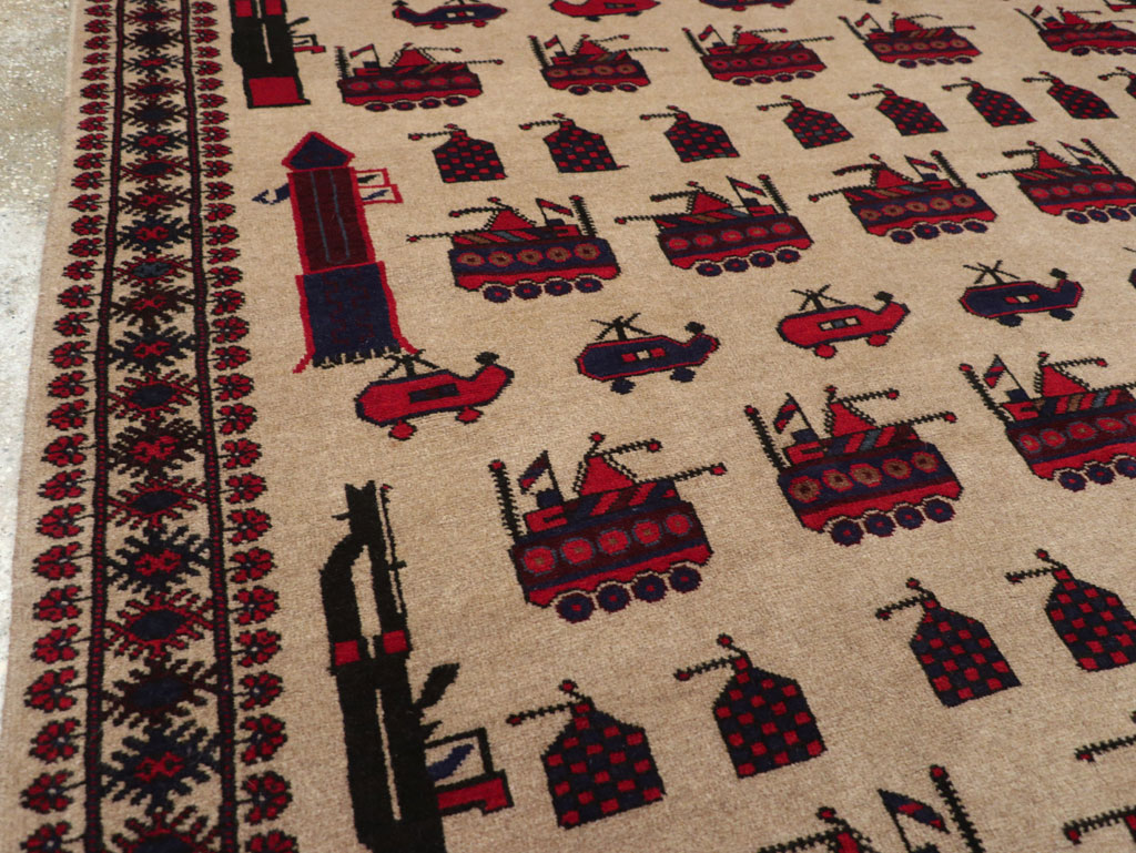 Vintage Afghan Pictorial War Rug, No.31782 - Staging