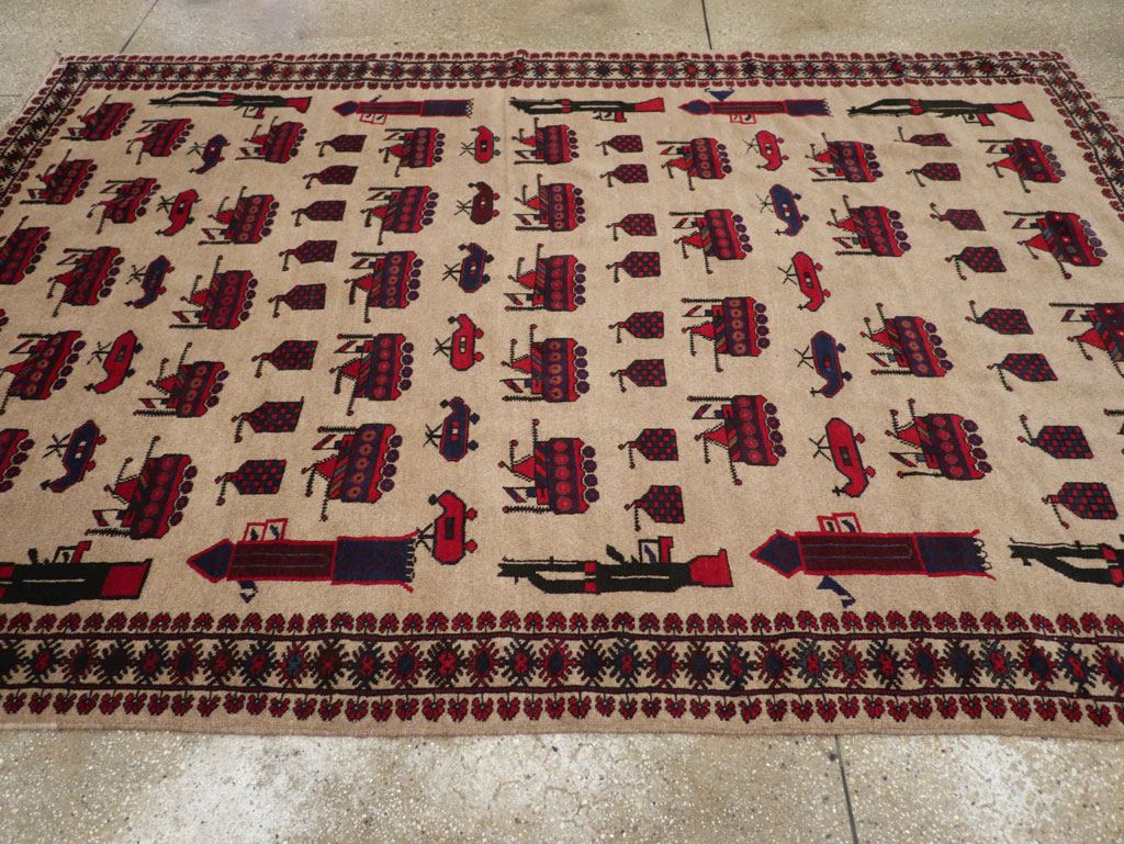 Vintage Afghan Pictorial War Rug, No.31782 - Staging
