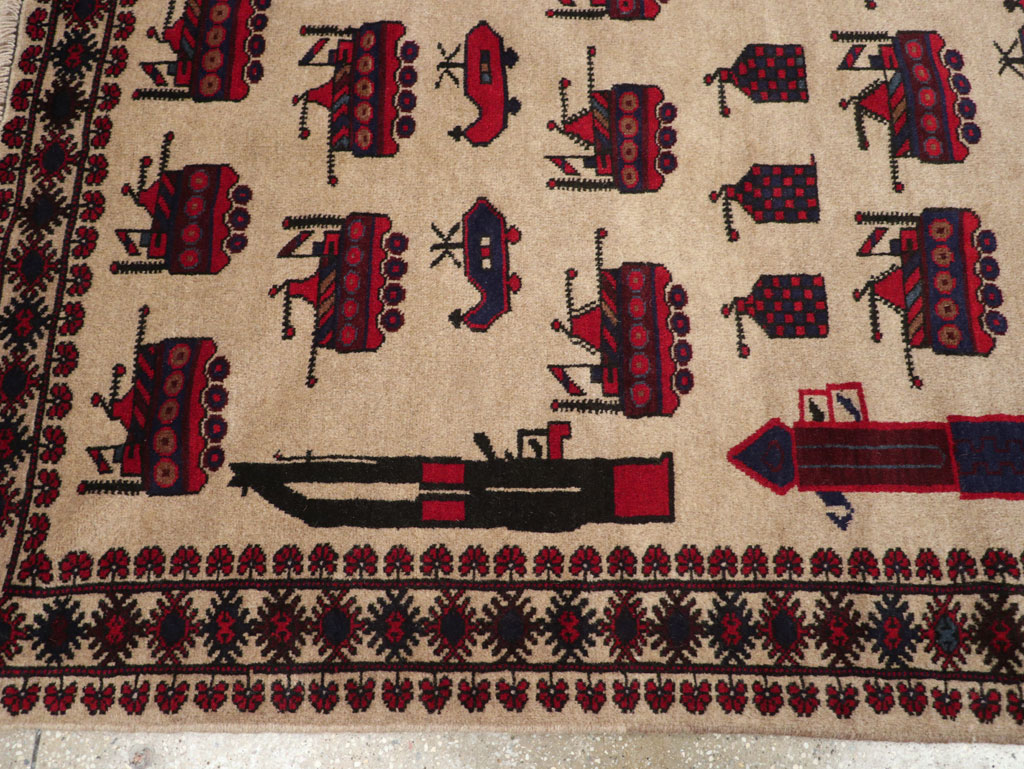 Vintage Afghan Pictorial War Rug, No.31782 - Staging