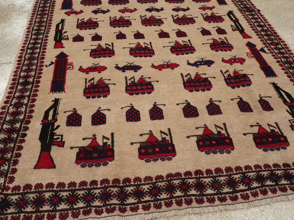 Vintage Afghan Pictorial War Rug, No.31782 - Staging