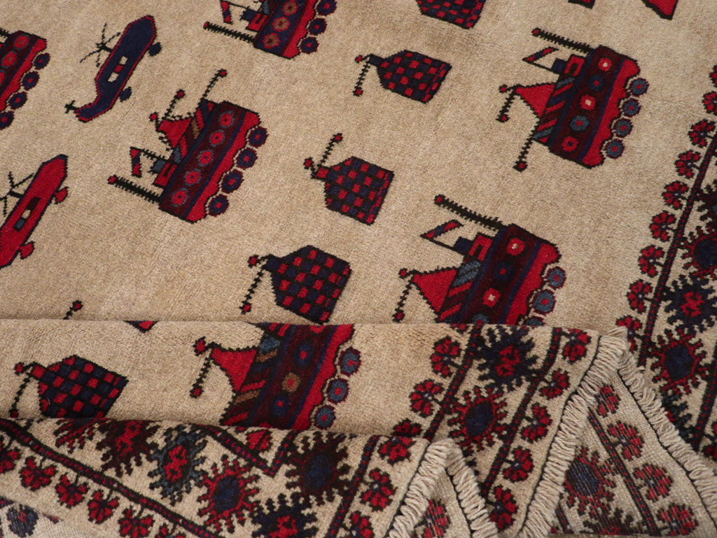 Vintage Afghan Pictorial War Rug, No.31782 - Staging