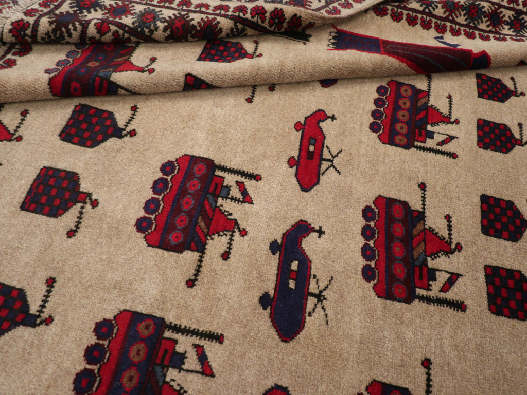 Vintage Afghan Pictorial War Rug, No.31782 - Staging
